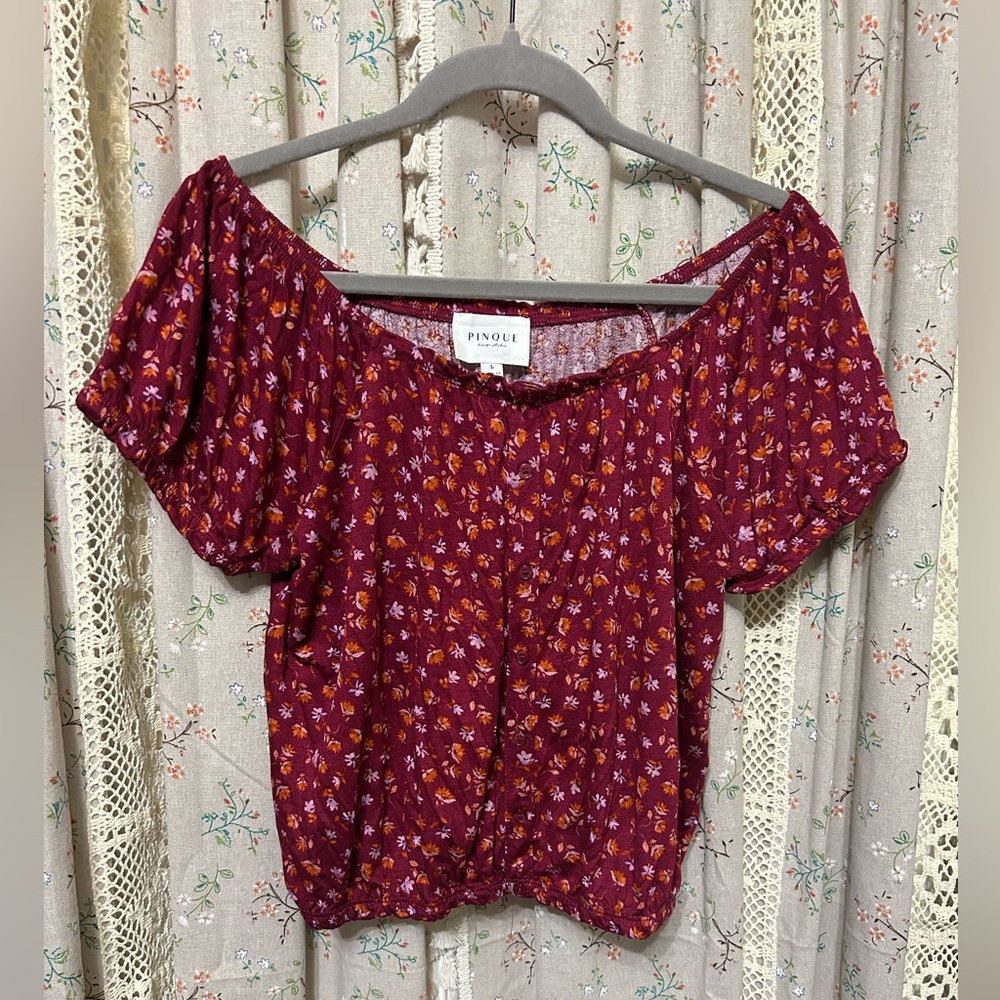 3/$30 Pinque Edirne Button‎ Detail Floral Knit Cottagecore Top Size Large